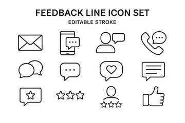 Vector icon set featuring various feedback symbols for communication and customer interaction tools