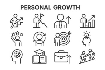 Fototapeta na wymiar Vector icon set featuring personal growth concepts for motivation and development