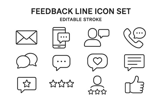 Vector icon set featuring various feedback symbols for communication and customer interaction tools