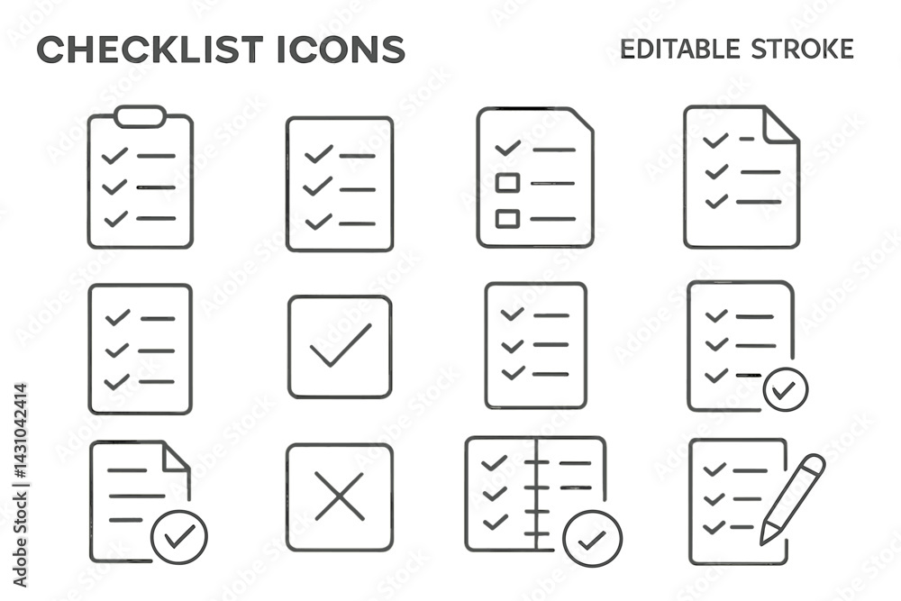 Poster vector icon set showcasing various checklist designs and elements to enhance productivity and organi