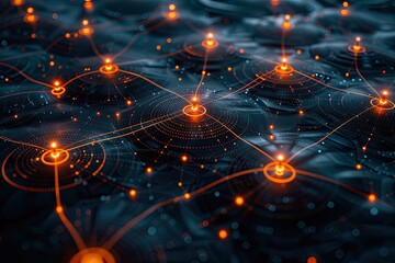 Fototapeta premium A Representation of Quantum Computing With Interconnected Qubits and Energy Lines