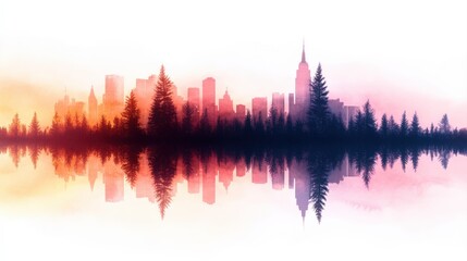 Fototapeta premium Stunning skyline reflection at sunset.