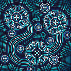 An illustration crafted in the Aboriginal dot painting style