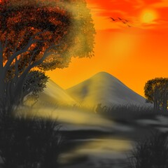 sunset in the mountains