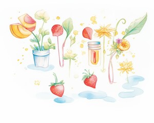 Vibrant illustrations of various plants and fruits.