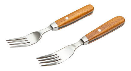 Naklejka premium Two Forks with Wooden Handles on White Background