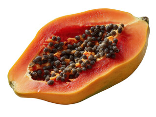 Fresh and Ripe Papaya with Seeds and Orange Flesh Inside