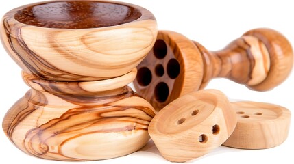 Handcrafted olive wood kitchen utensils and accessories showcasing natural beauty