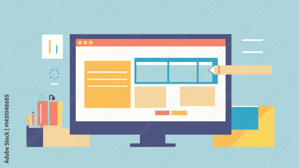 Poster flat design website builder concept for web and mobile applications, showcasing design tools, user i