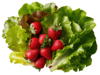 Fresh Strawberries Nestled in Green Leafy Lettuce Arrangement 68 Characters