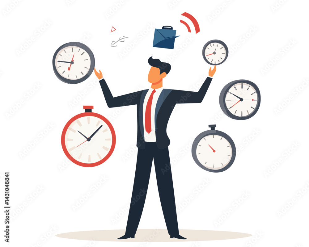 Aufkleber businessman project manager juggling project management elements on clock- agile development cycle- 