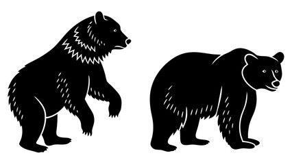 set of bear black silhouette vector on white background