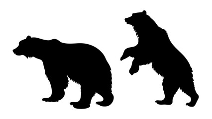 set of bear black silhouette vector on white background