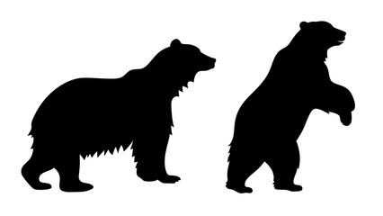 set of bear black silhouette vector on white background