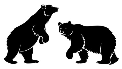 set of bear black silhouette vector on white background