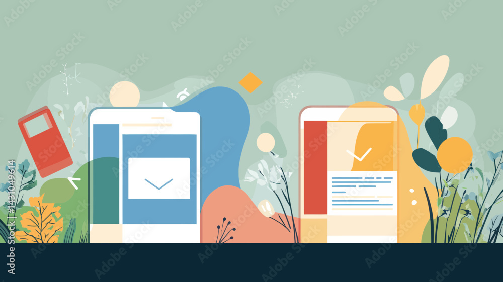 Poster flat design web design banners vector illustration with mobile devices and abstract elements for mod