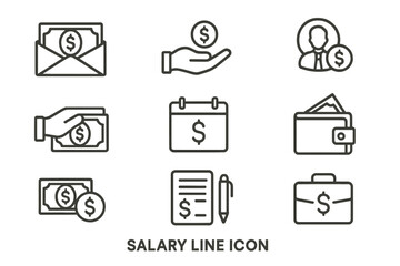 Salary line icon set featuring various financial symbols and activities for digital applications and design projects