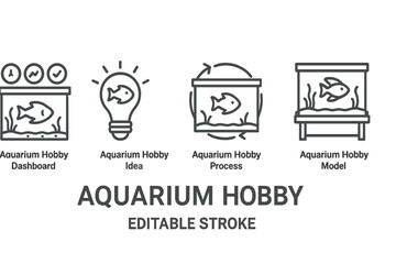 Vector icon set depicting aquarium hobby activities and ideas for enthusiasts