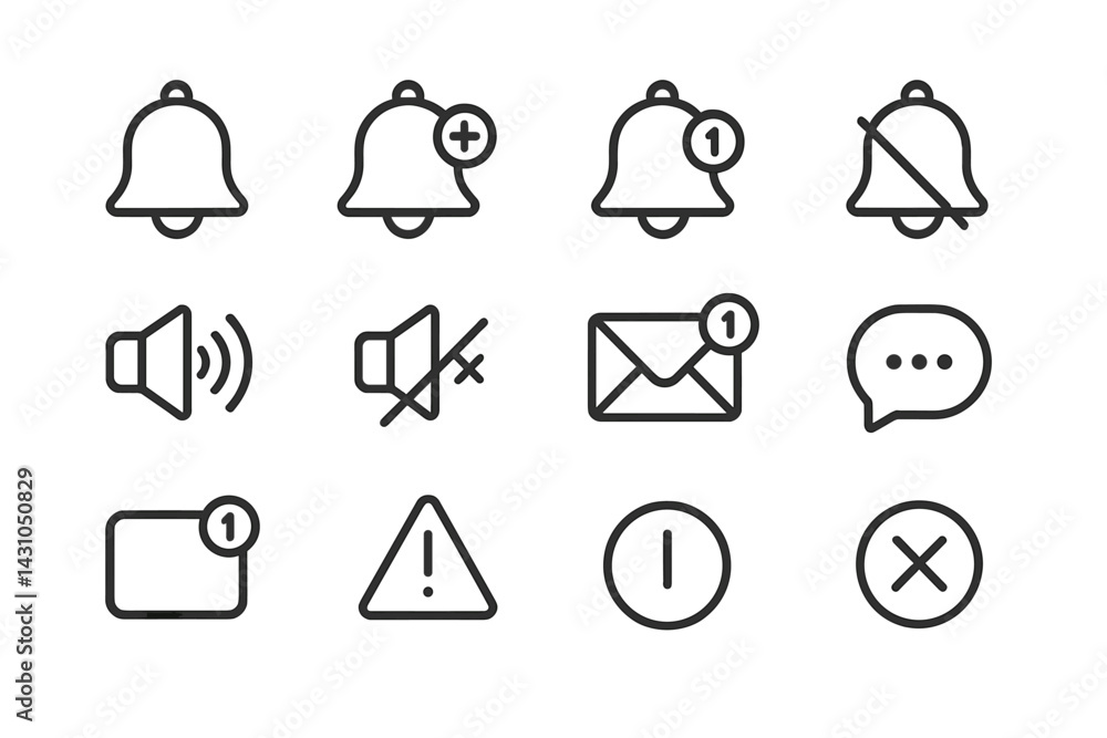 Poster vector icon set featuring notification symbols and alerts for digital communication and user interac