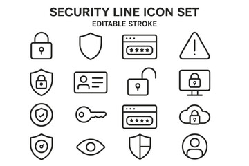 Vector icon set showcasing various security-related symbols including locks, keys, and shields for digital safety