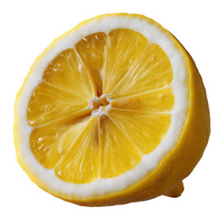Freshly Cut Lemon Half with Juicy Segments on White Background