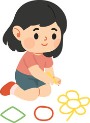 Child Drawing Shapes on the Ground Kid