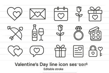 Vector icon set depicting various symbols of love and romance for Valentine's Day celebration graphics