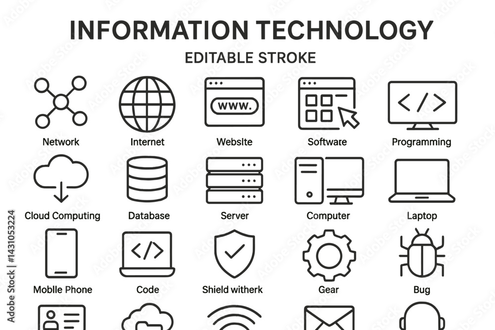 Poster vector icon set showcasing various concepts in information technology including internet, cloud comp