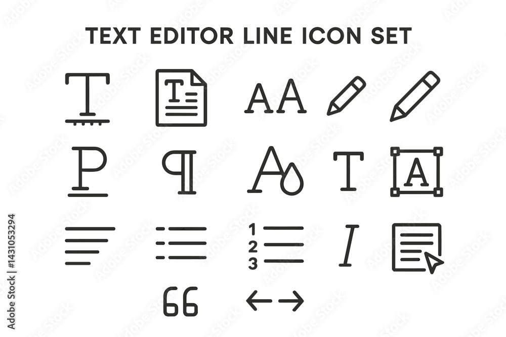 Poster vector icon set featuring text editor symbols for design and digital applications