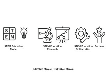 Vector icon set depicting STEM education concepts and success strategies for learning enhancement and academic growth