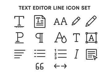 Vector icon set featuring text editor symbols for design and digital applications