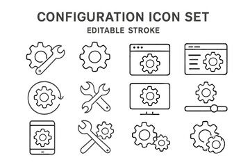 Configuration icon set featuring tools and interface elements for technical and design tasks in various applications