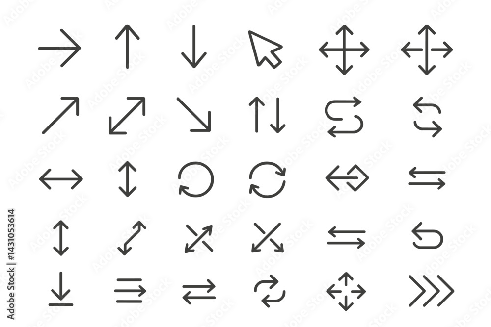 Poster vector icon set featuring various arrow designs and cursor symbols for graphic and web design projec