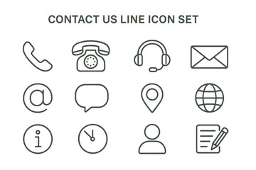 Vector icon set representing various communication methods including phone, email, and location symbols for digital interfaces