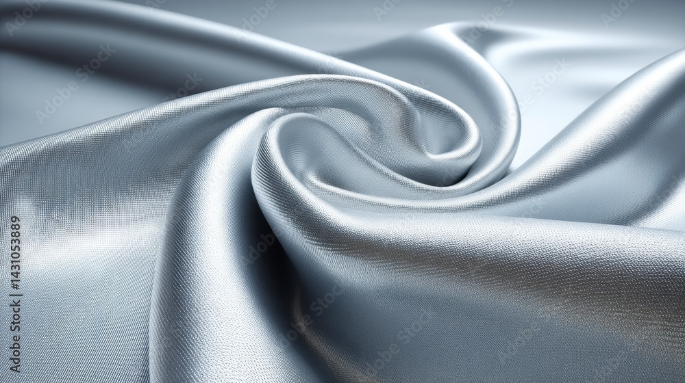 Poster abstract close up of swirling silver fabric with a textured surface, creating a luxurious and elegan