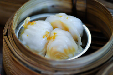 Har gow, Chinese steamed dumpling or steamed dough or steamed ball or dim sum or Chinese dumpling or ha gow or ha koa or hau kau