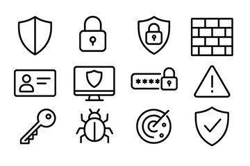 Vector icon set featuring security and protection symbols for digital safety and privacy awareness