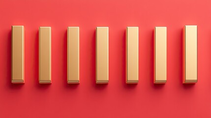 Fototapeta premium High saturation gold bars on a flat crimson red background