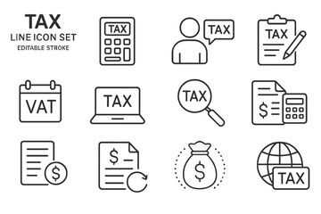 Collection of tax-related vector icons for financial and accounting use
