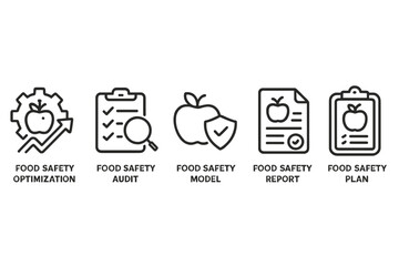 Comprehensive vector icon set representing food safety processes and documentation