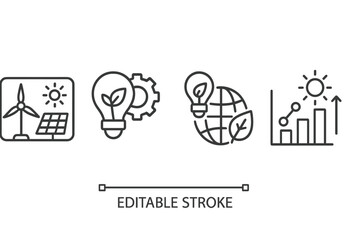 Vector icon set depicting renewable energy, sustainability, and eco-friendly technology concepts for visual projects