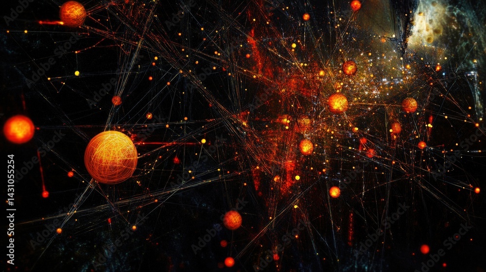 Poster an abstract cyber network featuring glowing connections, data nodes, and ai-powered processing eleme