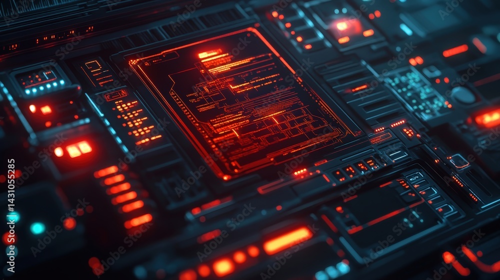 Poster an abstract cyber network featuring glowing connections, data nodes, and ai-powered processing eleme