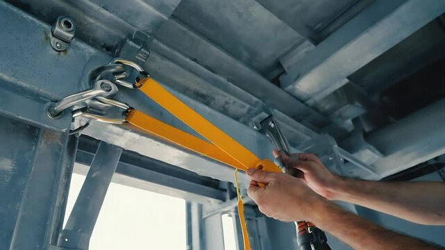 Aligning leveling tools on steel scaffold