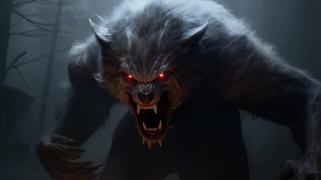  Werewolf Lurks Forward Ominously Red Eyes Glowing