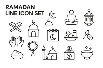 Vector icon set featuring symbols and activities associated with Ramadan celebrations and traditions © Andrei