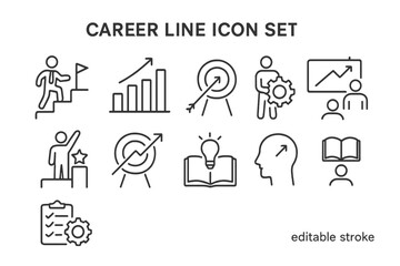 Career development vector icon set featuring various symbols of progress, achievement, and learning