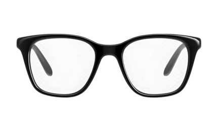 Simple black eyeglasses with a modern frame, symbolizing intellect and fashion. Isolated on a transparent background.