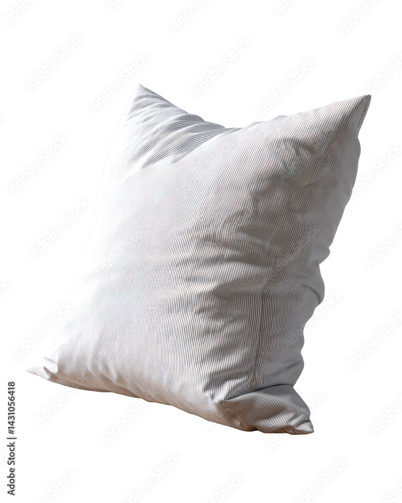 Poster soft cotton pillow with striped pattern resting on isolated background