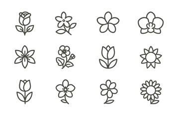 Vector icon set featuring various flower designs for use in graphic projects